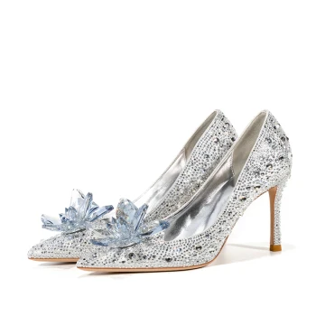 Charmig Silver Kristall Brudskor 2020 Rhinestone 9 Cm Stilettklackar Spetsiga Bröllop Pumps