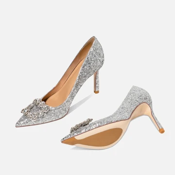 Glittrande Silver Rhinestone Paljetter Brudskor 2020 10 Cm Stilettklackar Spetsiga Bröllop Pumps