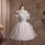 Fashion White Pearl Appliques Cascading Ruffles Party Dresses 2024 Short Ball Gown Spaghetti Straps Short Sleeve Backless Evening Party Formal Dresses