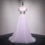 Chic / Belle Lilas Robe De Soirée 2018 Princesse En Dentelle Fleur Appliques Perlage Perle V-Cou Dos Nu Sans Manches Train De Balayage Robe De Ceremonie
