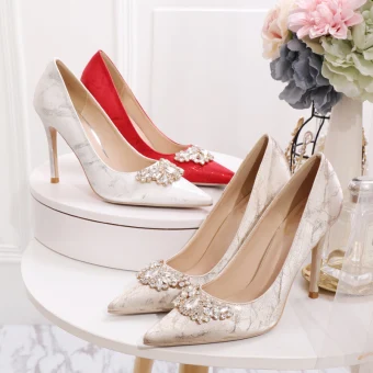 Classique Champagne Faux Diamant Chaussure De Mariée 2020 10 Cm Talons Aiguilles À Bout Pointu Mariage Escarpins