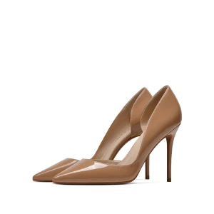 Modest Simple Office Ol Brown Womens Shoes 2020 Patent Leather 10 Cm Stiletto Heels Pointed Toe Heels