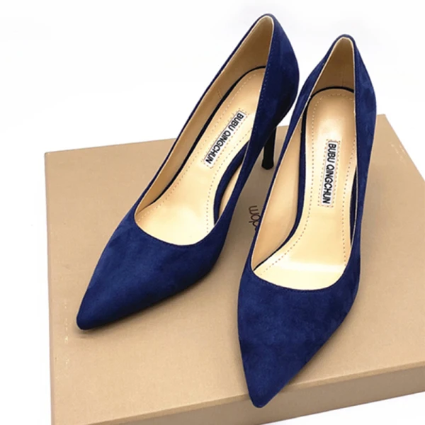 Schlicht Marineblau Büro OL Wildleder Pumps 2020 Leder 8 cm Stilettos Spitzschuh Pumps