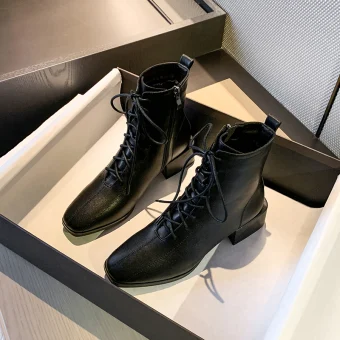 Fashion Black Street Wear Ankle Womens Boots 2020 4 Cm Thick Heels Low Heel Round Toe Boots