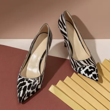 Hermoso Ropa De Calle Cuero Modelo De La Cebra Tacones 2020 8 Cm Stilettos Tacones De Aguja Punta Estrecha Tacones