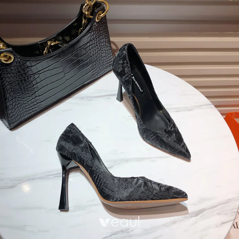 Elegante Zwarte Gala Pumps Naaldhakken / Stiletto 2020 9 cm Spitse Neus  Pumps