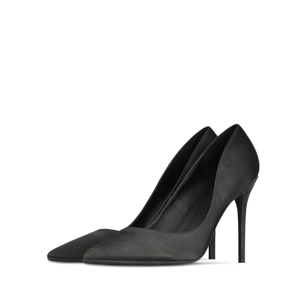 Modest / Simple Black Evening Party Satin Pumps 2020 10 cm Stiletto Heels Pointed Toe Pumps