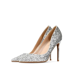 Sparkly Silver Sequins Wedding Shoes 2020 10 Cm Stiletto Heels Pointed Toe Wedding Pumps
