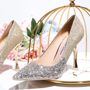 Sparkly Charming Gold Sequins Wedding Shoes 2020 10 Cm Stiletto Heels Pointed Toe Wedding Pumps
