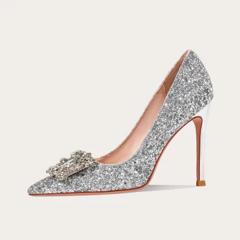 Fabulous Silver Glitter Sequins Wedding Shoes 2020 Rhinestone Leather 10 Cm Stiletto Heels Pointed Toe Wedding Pumps