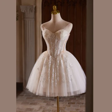 Sexy Ivoire Perlage Paillettes Courte Robe De Fête 2024 Bustier Sans Manches Dos Nu Cocktail Soirée Robe De Ceremonie