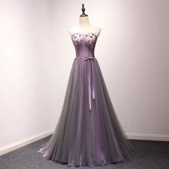 Chic Beautiful Grape Prom Dresses 2018 A Line Princess Lace Appliques Crystal Sequins Bow Sweetheart Backless Sleeveless Floor Length Long Formal Dresses