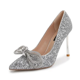 Scintillantes Argenté Faux Diamant Paillettes Chaussure De Mariée 2020 Cuir 8 Cm Talons Aiguilles À Bout Pointu Mariage Escarpins