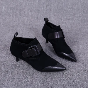 Modest Simple Black Casual Ankle Womens Boots 2020 Leather 3 Cm Stiletto Heels Low Heel Pointed Toe Boots