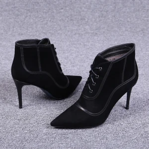 Modest Simple Black Casual Ankle Suede Womens Boots 2020 8 Cm Stiletto Heels Pointed Toe Boots