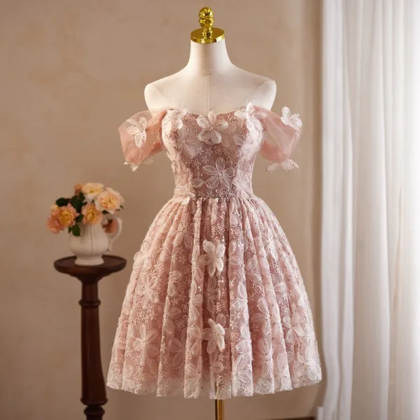knee length umbrella dress Bateau Knee-Length Light Blue Chiffon Homecoming Dress with Appliques US10 / Custom Color