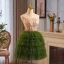 Chic / Beautiful Green Pearl Sequins Short Cascading Ruffles Prom Dresses 2024 A-Line / Princess Strapless Sleeveless Backless Prom Formal Dresses