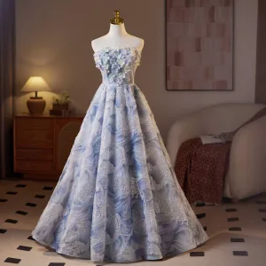 Conte De Fée Bleu Ciel Perlage Appliques Perle Paillettes Robe De Bal 2025 Robe Boule Bustier Sans Manches Dos Nu Longue Promo Robe De Ceremonie