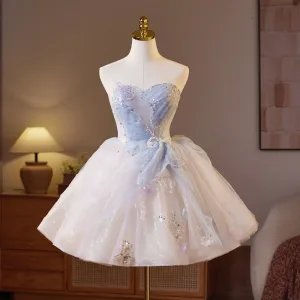 Sexy Himmelen Blå Beading Perle Paljetter Festkjoler 2025 Ballkjole Strapless Uten Ermer Ryggløse Lange Fest Aften Formelle Kjoler