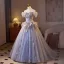 Flower Fairy Lavender Beading Lace Flower Pearl Sequins Prom Dresses 2025 Ball Gown Off-The-Shoulder Short Sleeve Backless Floor-Length / Long Prom Formal Dresses