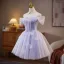 Charmant Lavande Appliques Anniversaire Robe De Fête 2025 De l'épaule Manches Courtes Dos Nu Longue Robe De Ceremonie