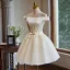 Schlicht Champagner Spitze Blumen Schleife Stoffgürtel Kurze Partykleider 2024 Ballkleid Off Shoulder Ärmellos Rückenfreies Abend Festliche Kleider