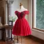 Chic / Beautiful Red Beading Short Prom Dresses 2024 Ball Gown Off-The-Shoulder Short Sleeve Backless Prom Formal Dresses