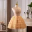 Sexy Gold Beading Sequins Cascading Ruffles Short Prom Dresses Party Dresses 2024 Ball Gown Strapless Sleeveless Backless Prom Party Dresses