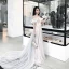 Modern / Fashion Blushing Pink Evening Dresses  2018 A-Line / Princess Appliques Sash Off-The-Shoulder Backless Sleeveless Court Train Formal Dresses