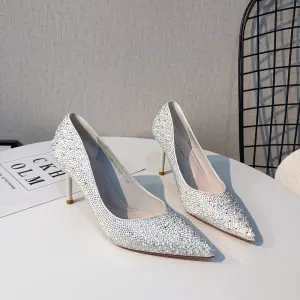 Scintillantes Argenté Soirée Faux Diamant Escarpins 2020 8 Cm Talons Aiguilles À Bout Pointu Escarpins