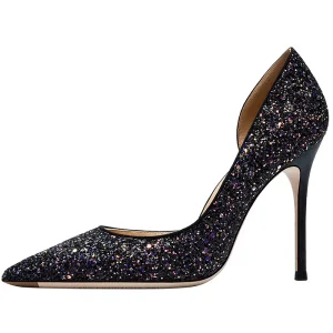 Glittrande Sexig Gradient Färg Afton Paljetter Damskor 2020 Läder 10 Cm Stilettklackar Spetsiga Högklackade