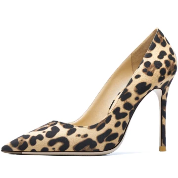 Mode Aprikos Beige Afton Leopardmönstrad Pumps 2020 Läder 10 Cm Stilettklackar Spetsiga Pumps