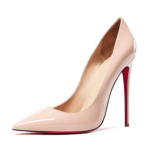 Chic / Beautiful Nude Patent Leather Evening Party Pumps 2020 12 cm Stiletto Heels Pointed Toe Pumps