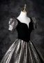 Classy Black Glitter Prom Dresses 2025 Ball Gown Square Neckline Puffy Short Sleeve Backless Floor-Length / Long Prom Formal Dresses