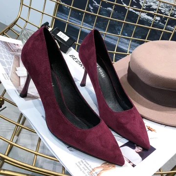 Mooie Prachtige Bordeaux Kantoor Ol Suede Pumps 2020 Leer 7 Cm Naaldhakken Stiletto Spitse Neus Pumps