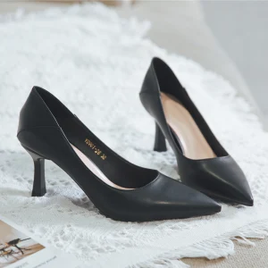 Modest Simple Black Office Ol Pumps 2020 Leather 5 Cm Stiletto Heels Pointed Toe Pumps