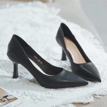 Simple Noire Bureau Ol Escarpins 2020 Cuir 5 Cm Talons Aiguilles À Bout Pointu Escarpins