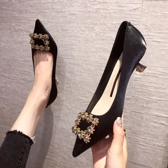 Chic Beautiful Black Prom Rhinestone Pumps 2020 3 Cm Stiletto Heels Low Heel Pointed Toe Pumps
