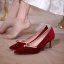 Chinese style Burgundy Suede Wedding Shoes 2020 Pearl Bow 6 cm Stiletto Heels Pointed Toe Wedding Pumps