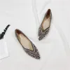 Sparkly Black Casual Womens Shoes 2018 Leather Rhinestone Sequins Pointed Toe Flat