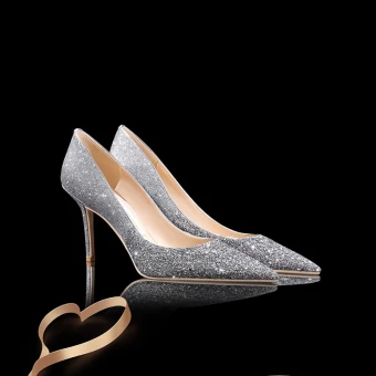 Haut De Gamme Dégradé De Couleur Argenté Glitter Paillettes Chaussure De Mariée 2020 Cuir 8 Cm Talons Aiguilles À Bout Pointu Mariage Escarpins