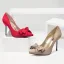 Snygga / Fina Röd Bal Rosett Pumps 2020 9 cm Stilettklackar Spetsiga Pumps