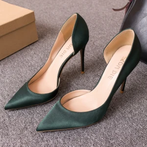 Minimaliste Vert Foncé Promo Soie Satin Chaussures Femmes 2020 10 Cm Talons Aiguilles À Bout Pointu Talons Hauts