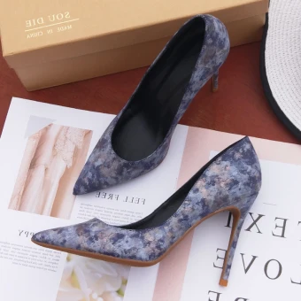 Fashion Grey Prom Doodle Pumps 2020 10 Cm Stiletto Heels Pointed Toe Pumps