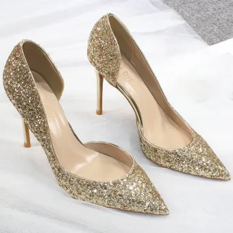 Scintillantes Doré Soirée Glitter Paillettes Chaussures Femmes 2020 10 Cm Talons Aiguilles Talons À Bout Pointu