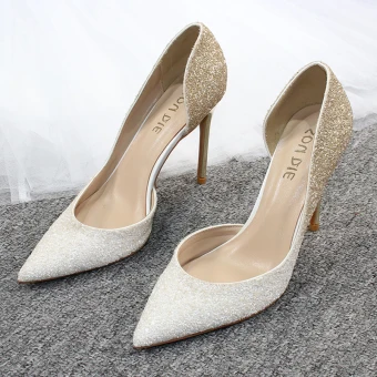 Charmant Dégradé De Couleur Doré Soirée Chaussures Femmes 2020 Glitter Paillettes 10 Cm Talons Aiguilles À Bout Pointu Talons