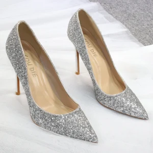 Scintillantes Mode Argenté Glitter Soirée Escarpins 2020 Paillettes 10 Cm Talons Aiguilles À Bout Pointu Escarpins