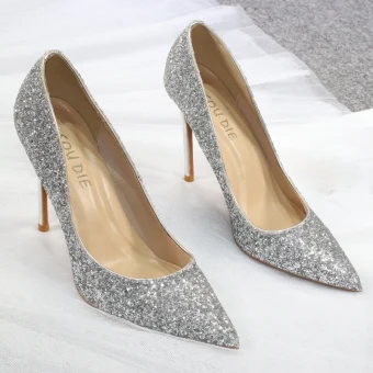 Scintillantes Mode Argenté Glitter Soirée Escarpins 2020 Paillettes 10 Cm Talons Aiguilles À Bout Pointu Escarpins
