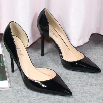 Proste Simple Czarne Biuro Ol Buty Damskie 2020 Skóry Lakierowanej 10 Cm Szpilki Szpiczaste Na Obcasie