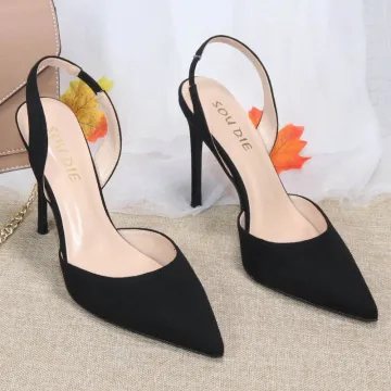 Chic Belle Noire Vêtement De Rue Slingbacks Daim Sandales Femme 2020 10 Cm Talons Aiguilles À Bout Pointu Sandales